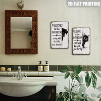 Letrero Metálico de Pared con Diseño de Perro y Gato Escondidos en el Baño, Decoración Divertida con Frases de Mascotas para el Hogar, Baño, o Granja