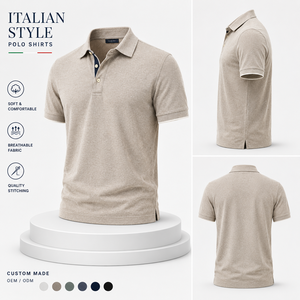 Chemises polo pour hommes de style italien, coton mercerisé de luxe, respirant, coupe ajustée, décontracté, polo de travail - Product Image 2