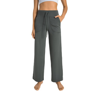 <span class=keywords><strong>Pantaloni</strong></span> Sportivi Casual da Donna 2026, Vita Media, Stile Vintage, in Nylon e Spandex, Gamba Larga, <span class=keywords><strong>con</strong></span> Grandi Tasche, per Yoga - Product Image 1