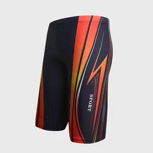 Swimming Sports Pants Men's Five-point Printed Flat Horn Swimming Long Legs Quick Drying Professional Swimming Shorts Men