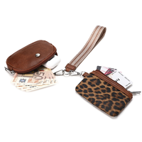 Dompet Gelang Motif Macan Tutul Portabel dengan Dua Kantong Resleting dan Kantong Koin Gantungan Kunci yang Dapat Dilepas