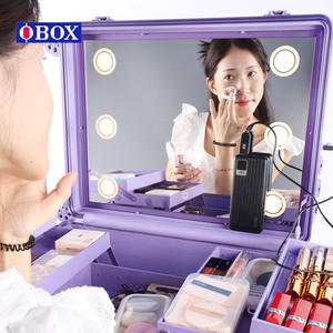 Estuche de maquillaje Obox morado cuadrado con ruedas giratorias, cierre con bloqueo, impermeable y expandible para almacenamiento en el hogar. - Product Image 2