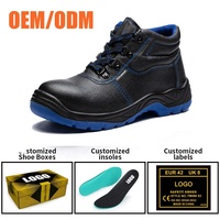 Bottes de sécurité pour chantier Tiger Master pour hommes, embout en acier EU, anti-perforation, doublure en maille bleue, cuir noir, antidérapant