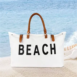 Atacado Personalizado 2023 Novo Design Praia Bag Grande Impermeável Areia Prova Mulheres Verão Canvas Tote Bag