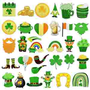 Nouveau Patch Brodé Thermocollant Vert Clair pour la Saint-Patrick, Motif Chapeau Arc-en-ciel, Cœur et Trèfle à Quatre Feuilles, pour T-shirts et Sweats à Capuche - Product Image 1