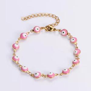 Bracciale malocchio turco con perline smaltate colorate in acciaio inossidabile placcato oro fortunato - Product Image 5