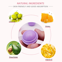 Baume à lèvres hydratant végétalien et biologique avec logo personnalisé, étiquette privée, crème pour les lèvres, soin des lèvres pour clinique et spa, baume à lèvres rond violet en forme de boule, cadeau