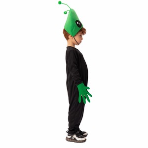 Costume d'alien en deux pièces pour enfants, costumes de spectacle de carnaval d'Halloween avec antenne, couleur verte - Product Image 3