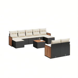 Conjunto de Sofás de Jardín de Ratán Moderno para Exteriores con Detalles de Madera de Teca, 6 Plazas, Muebles de Patio Resistentes a la Intemperie - Product Image 1