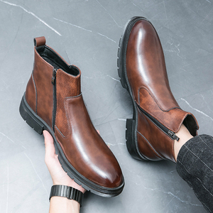 Bottes <span class=keywords><strong>Martin</strong></span> en cuir brillant à double boucle et fermeture éclair pour hommes, semelle épaisse, idéales pour les trajets quotidiens et un usage professionnel décontracté toute saison - Product Image 4