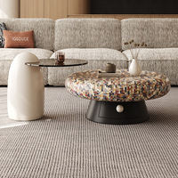 Table basse élégante et moderne en œil de chat, incrustation d'os naturel, plateau en verre, cadre en métal durable pour la maison, salon, utilisation quotidienne facile