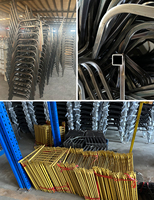 Chaises d'église empilables en gros avec structure métallique, sièges rembourrés pour la liturgie, avec porte-livres sous le siège et supports de raccordement.