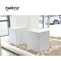Nouveau stand d'exposition pour salon professionnel, comptoir promotionnel en tissu tendu blanc, solutions d'affichage personnalisées