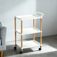 Chariot de rangement à roulettes blanc grainé, chariot utilitaire pour salon et chambre