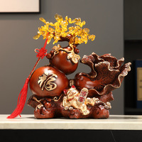 Figurine sculptée en résine époxy Chat porte-bonheur, Gourde et Chou, Ornement d'art populaire, Cadeau d'affaires personnalisé, Décoration de salon, TV ou cave à vin