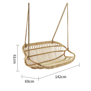 Chaise suspendue en bambou naturel en rotin pour jardin de patio, double place - Product Image 6