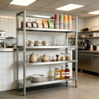 Étagère de rangement robuste en acier inoxydable à 4 niveaux, rayonnage d'entrepôt, étagères de cuisine commerciale pour hôtel, vente en gros