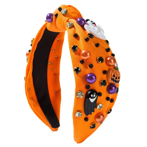 ที่คาดผมลายฟักทองฮาโลวีนประดับคริสตัลแบบผูกปมสำหรับงานเต้นรำในวันหยุด ที่คาดผมแบบปรับได้สำหรับผู้หญิง เครื่องประดับผม - Product Image 5