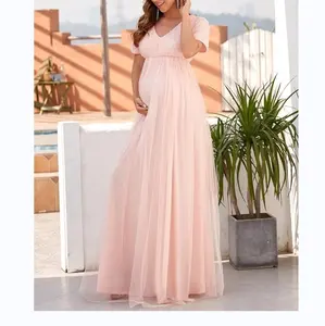 Latest design women dresses breastfeeding pregnant long sleeve maxi maternity mermaid wedding dress photoshoot