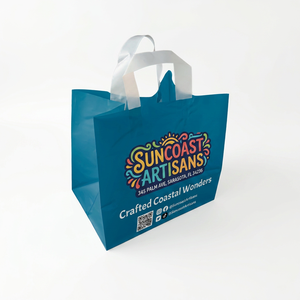 Sac de courses en plastique grand format avec poignée boucle, imprimé haute qualité, en matériau résistant, pour la livraison de repas à emporter en restaurant, avec logo - Product Image 1