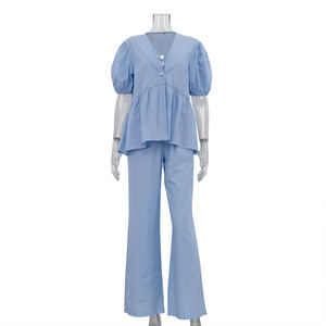 Camicetta Top e pantaloni <span class=keywords><strong>vestiti</strong></span> da <span class=keywords><strong>donna</strong></span> in <span class=keywords><strong>cotone</strong></span> 2025 2 pezzi Set <span class=keywords><strong>donna</strong></span> estate - Product Image 4