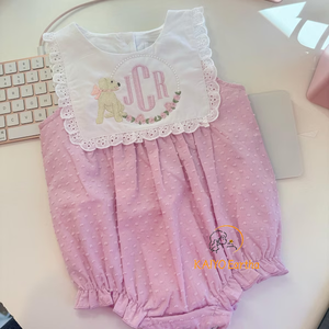 Bebek Tulumları Toptan Yazlık Bebek Giyim Setleri İsviçre Noktalı Dantel Kabarık Tulum Yenidoğan Bebek Tulum Setleri - Product Image 1