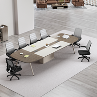 Ensemble table et chaises de conférence ovales en bois au design moderne et épuré, taille personnalisable, table de réunion longue pour bureau, mobilier à usage commercial
