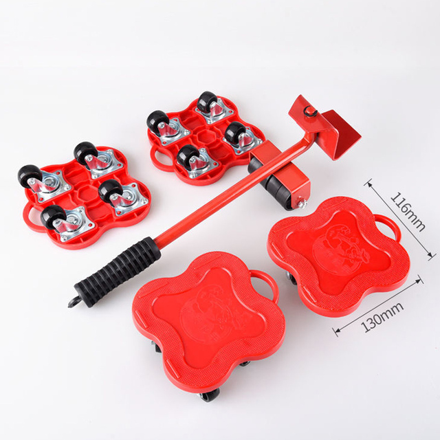 5pcs Furniture Mover Lifting Moving Tool Movers and Wheel Furniture Lifter Sliders Bar Heavy Tool Set