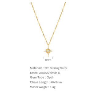 AN048 ヴィンテージファッション 925スターリングシルバー オパールジルコン 八芒星ペンダントネックレス レディース ガールズ ステートメントファインジュエリー - Product Image 2