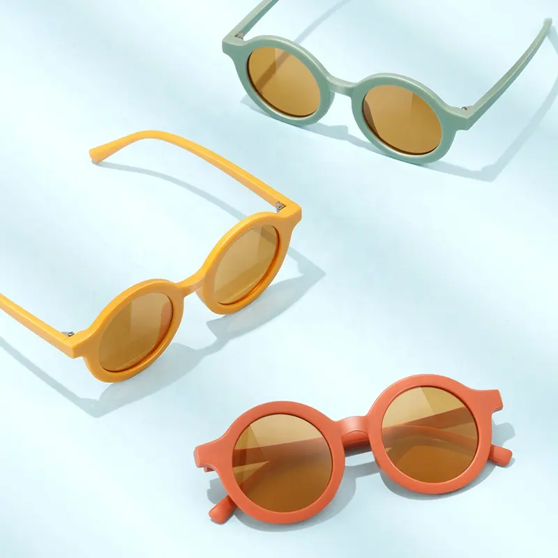 패션 빈티지 레트로 독특한 색상 유행 UV400 라운드 모양의 아이 선글라스 태양 안경 아기 소년 소녀 선글라스