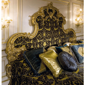 Camera da letto in stile barocco francese Queen Size in legno nero oro classico letto intagliato e comodino per palazzo - Product Image 4