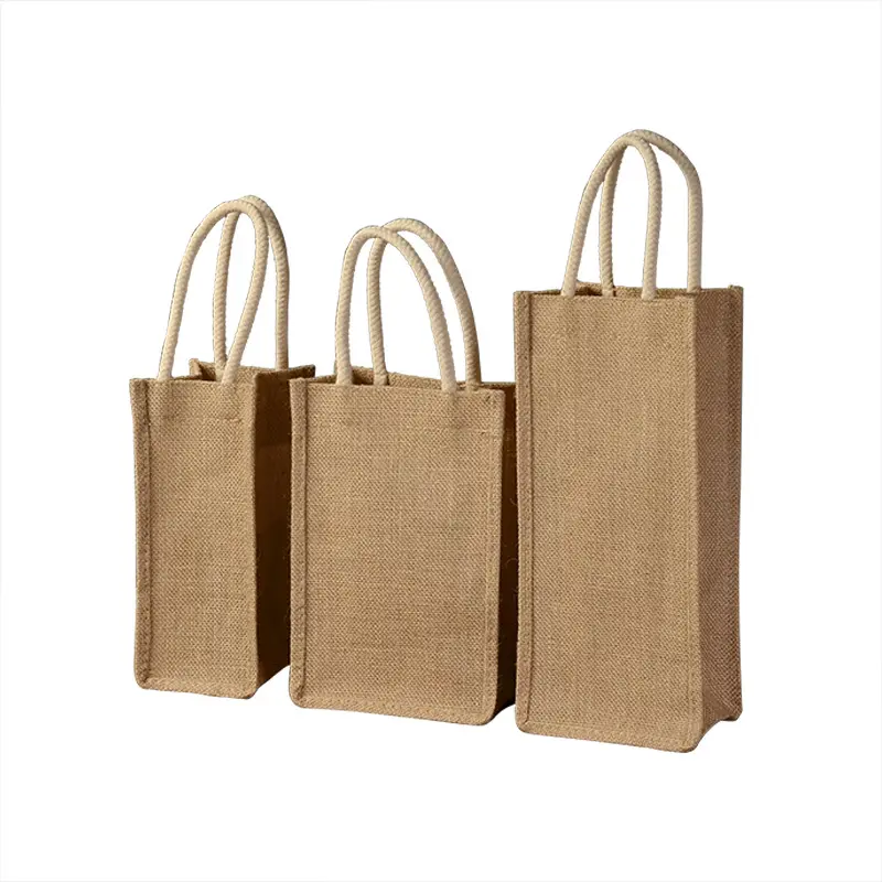 Wholesale Recyclable Market Tote Burlap wine Bags Custom Printed High Quality Reusable Sac en Jute Gift Bags