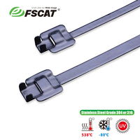 Attaches en acier inoxydable revêtues de PVC FSCAT extra résistantes et libérables, 9,5x305 mm, acier inoxydable 304, sangle réutilisable