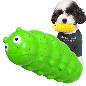 Yıkılmaz <span class=keywords><strong>TRP</strong></span> malzeme tırtıl şeklinde köpek çiğneme oyuncaklar yerleşik Squeaker Floatable diş çıkartma oyuncakları mevcut toptan - Product Image 1