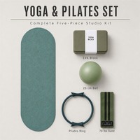 Ensemble de yoga et Pilates 5 pièces : Tapis antidérapant en PU à coque de noix de coco, bloc EVA, ballon de 25 cm, anneau détachable, bande de résistance pour hanches 70 lbs