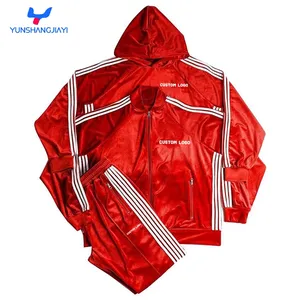 YSJY Custom Logo Blank Sweatsuit Two Piece Track Pants Define Stripe Red Plain Cotton Valour Velour Tricksuit Sportswear Para Homens