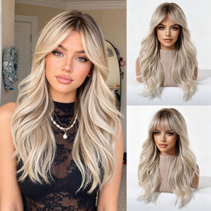 Peluca Larga y Rizada de Estilo Europeo-Americano para Mujer, Color Rubio Platino, Hecha a Máquina, Natural y Moderna - Product Image 2
