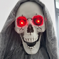 Décor d'Halloween Grim Reaper animé grandeur nature de 185 cm, squelette fantôme agitant les bras activé par le son avec des yeux rouges lumineux et un torse vert