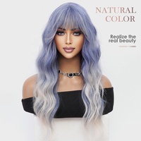 Perruque pour femme bleue et verte, ondulée, avec longue frange, en fibre synthétique douce et moelleuse, résistante à la chaleur, densité 150%, pour usage quotidien