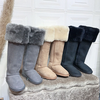 En stock, chaussures d'hiver en véritable peau de mouton et laine, bottes de neige de luxe à hauteur du genou