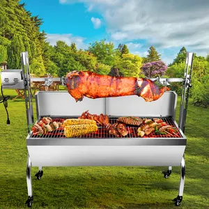 New Design Barbecue Grills Roaster Rotating Rotisserie Lamb Barbecue Grill 2 In 1 Charcoal Wood Burning Patio Camping BBQ Grill