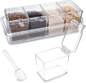 Juego de Recipientes Apilables Cuadrados de Acrílico Transparente para Almacenamiento de Alimentos y Especias, con Tapa, para Mantener la Frescura en la Cocina - Product Image 1