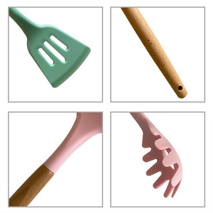 12 Piece Silicone Cookware Set with <strong>Wooden</strong> Handles 1 Set of <strong>Kitchen</strong> <strong>Accessories</strong> <strong>and</strong> Cooking Tools for Home <strong>Kitchen</strong> Use - Product Image 4