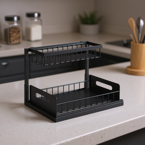 Estante de Almacenamiento para Cocina de 2 Niveles, Negro, Independiente, para Condimentos, Diseño Minimalista para Uso en Encimera - Product Image 2