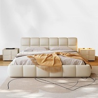 Lit plateforme moderne luxueux en vente chaude avec tête de lit rembourrée en peluche, cadre en bois, meubles de chambre à coucher doux