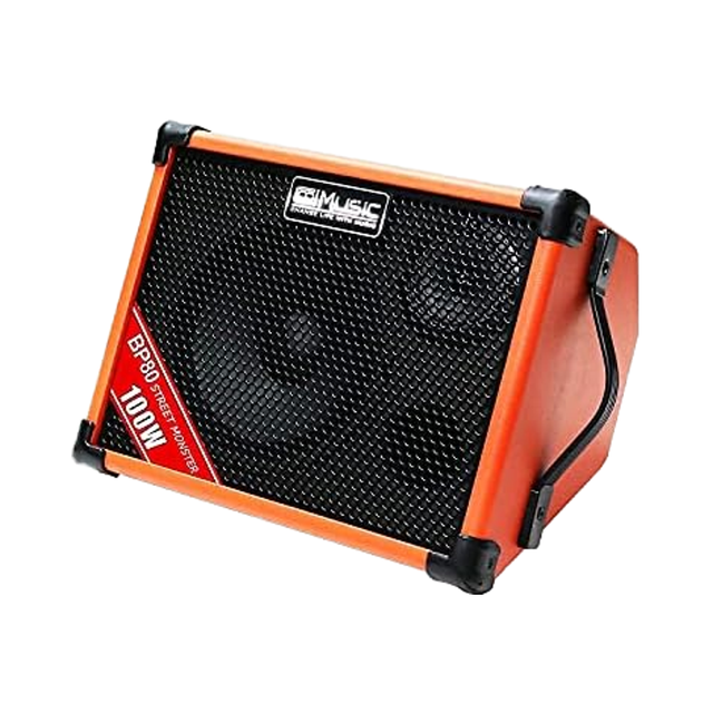 Coolmusic BP80 100W Portable Bluetooth Speaker Battery-Powered Acoustic Guitar Amplifier 6 Inputs 3 Band EQ Orange-for Recording