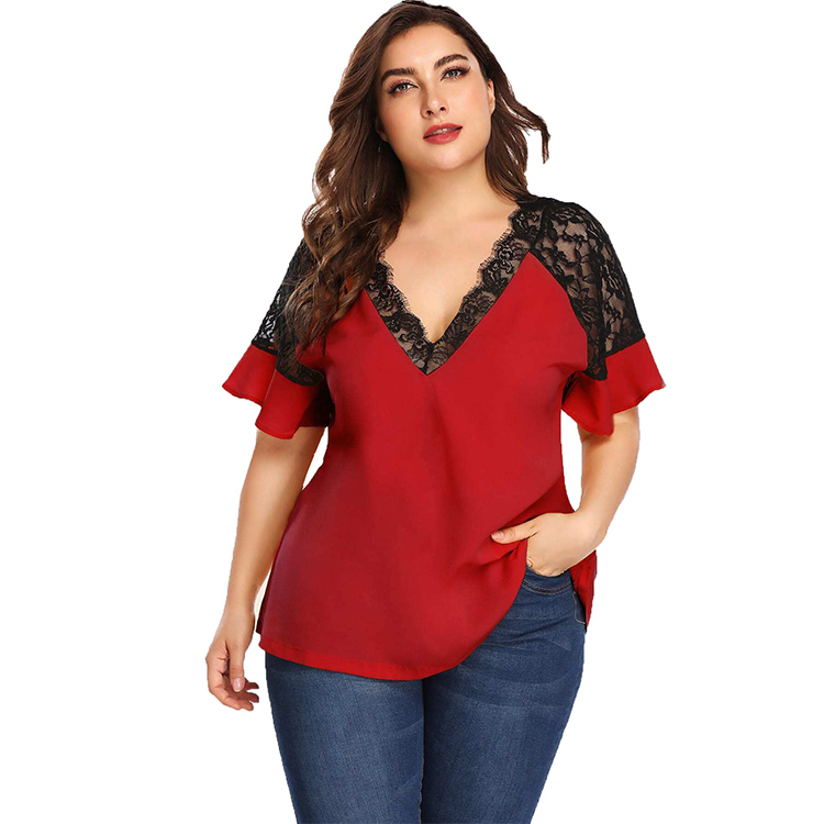 Red formal office wear tops work blouse