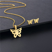 Mode papillon collier boucle d'oreille ensemble papillon collier chaîne plaqué or en acier inoxydable 2 pièces ensemble de bijoux transfrontalier Source