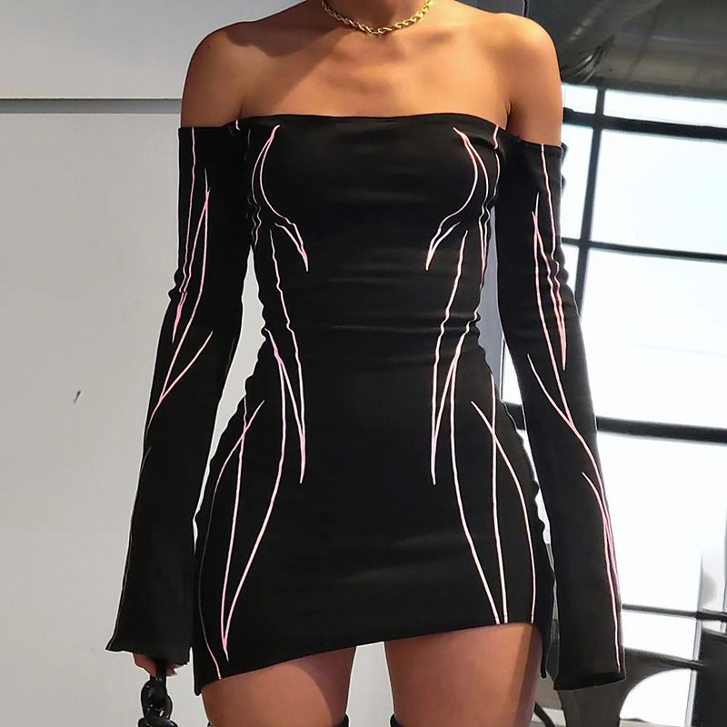Wholesale Fashion Long Sleeve Short Mini Dress Casual Black Bodycon Dresses  Women