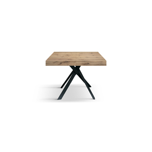 Table à manger extensible Leonardo 95 à 145 cm, plateau en mélamine chêne rustique, pieds croisés noirs, usage intérieur - Product Image 1